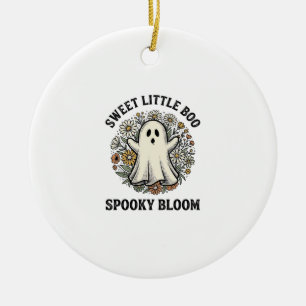 Vintage Ghost Floral Cute Halloween Boo Bouquet_1 Ceramic Ornament