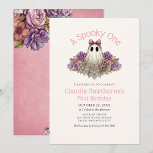 Vintage Ghost Halloween 1st First Birthday Invitation