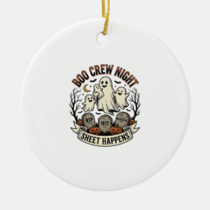 Vintage Ghost Halloween Boo Crew Sheet Party Shirt Ceramic Ornament