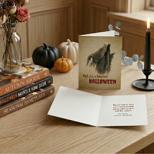 Vintage Ghost Haunted Halloween  Holiday Card