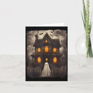 Vintage Ghost Haunted House Scary Halloween Card