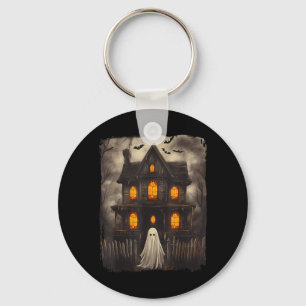 Vintage Ghost Haunted House Scary Halloween Key Ring