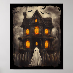 Vintage Ghost Haunted House Scary Halloween Poster