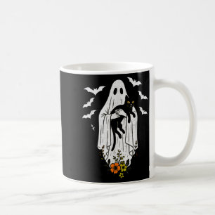 Vintage Ghost Holding Cat Halloween Kitty Meow Cat Coffee Mug