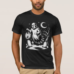 Vintage Ghost Lantern Art Spooky Graveyard T-Shirt