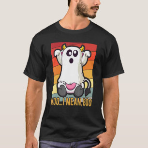 Vintage Ghost Moo I Mean Boo Pumpkin Moon Hallowee T-Shirt