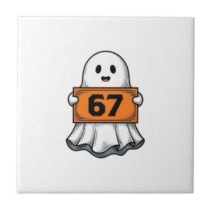 Vintage Ghost Number 67 Halloween Shirt Design_1 Ceramic Tile