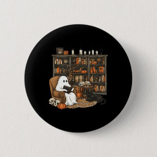 Vintage Ghost Reading Book Lovers Library Hallowee 6 Cm Round Badge