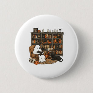 Vintage Ghost Reading Book Lovers Library Hallowee 6 Cm Round Badge