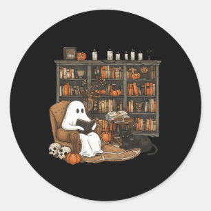 Vintage Ghost Reading Book Lovers Library Hallowee Classic Round Sticker
