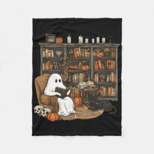 Vintage Ghost Reading Book Lovers Library Hallowee Fleece Blanket
