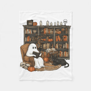 Vintage Ghost Reading Book Lovers Library Hallowee Fleece Blanket
