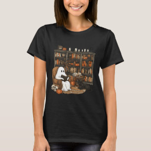 Vintage Ghost Reading Book Lovers Library Hallowee T-Shirt