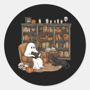 Vintage Ghost Reading Books Librarian Teacher Hall Classic Round Sticker