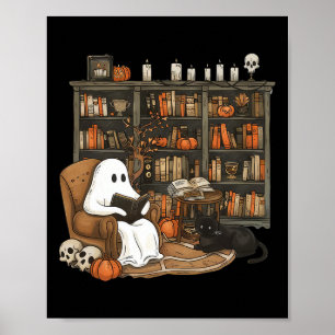 Vintage Ghost Reading Books Librarian Teacher Hall Poster