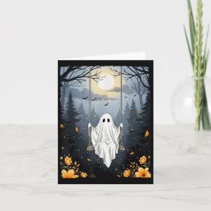 Vintage Ghost Swinging In Forest Night Halloween F Card