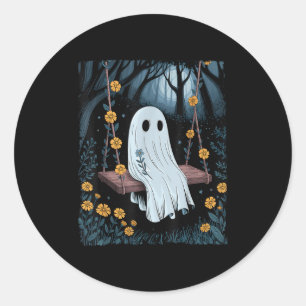 Vintage Ghost Swinging In Forest Night Halloween F Classic Round Sticker