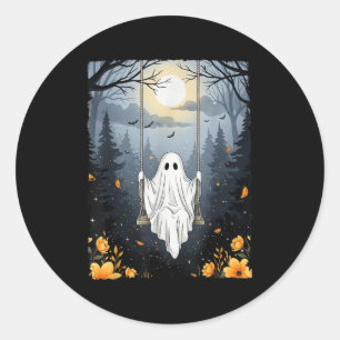 Vintage Ghost Swinging In Forest Night Halloween F Classic Round Sticker