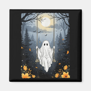 Vintage Ghost Swinging In Forest Night Halloween F Magnet