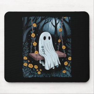 Vintage Ghost Swinging In Forest Night Halloween F Mouse Pad
