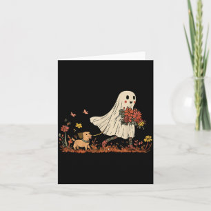 Vintage Ghost Walking Dog Floral Halloween Dog Card