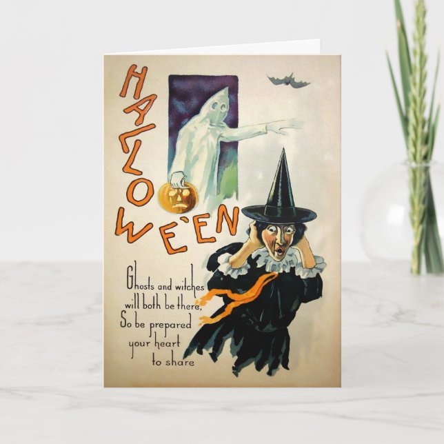 Vintage Ghost Witch Poem Halloween Card (Front)