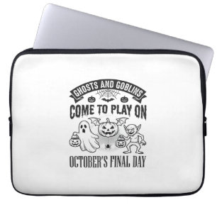 Vintage Ghosts And Goblins Halloween Shirt Design_ Laptop Sleeve