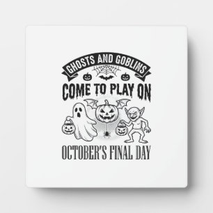 Vintage Ghosts And Goblins Halloween Shirt Design_ Plaque