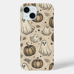 Vintage Ghosts & Pumpkins Halloween Pattern (2) iPhone 15 Case