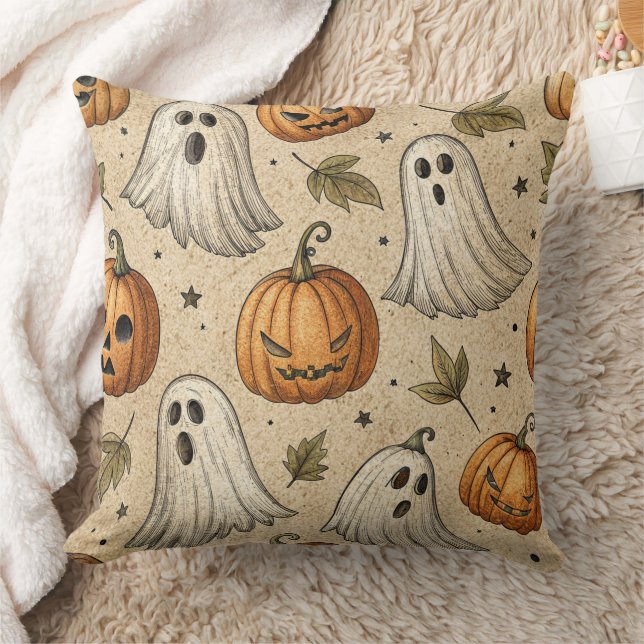 Vintage Ghosts & Pumpkins Halloween Pattern Cushion (Blanket)