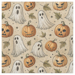 Vintage Ghosts & Pumpkins Halloween Pattern Fabric