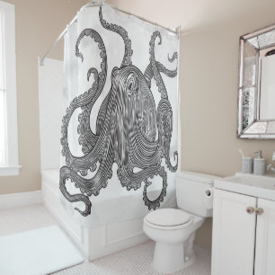 Vintage Giant Squid Dappled YOU CHANGE COLOR Shower Curtain