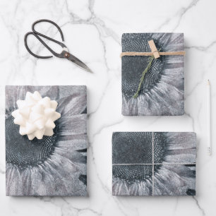 Vintage Giant Sunflower Black And White Texture Wrapping Paper Sheet