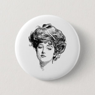 Vintage Gibson Girl Antique Illustration 6 Cm Round Badge
