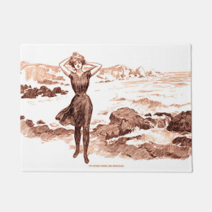 Vintage Gibson Girl Beach Mermaid Bathing Beauty Doormat