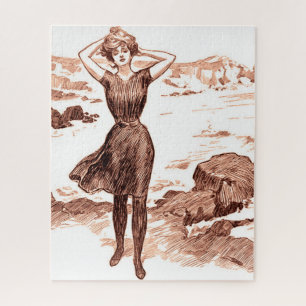 Vintage Gibson Girl Beach Mermaid Bathing Beauty Jigsaw Puzzle