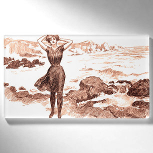 Vintage Gibson Girl Beach Mermaid Bathing Beauty Name Tag