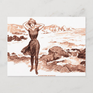 Vintage Gibson Girl Beach Mermaid Bathing Beauty Postcard