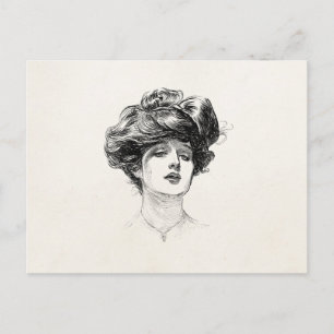 Vintage Gibson Girl Edwardian Retro Woman Portrait Postcard