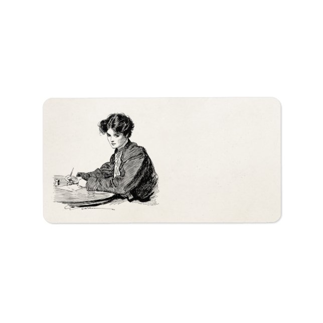 Vintage Gibson Girl Edwardian Woman Writing Letter Label (Front)