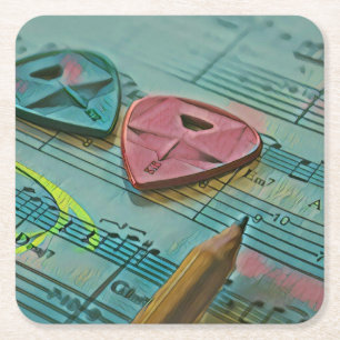 Vintage gift for a guitarist square paper coaster