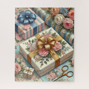 Vintage Gift Wrapping Pastel Flowers  Jigsaw Puzzle
