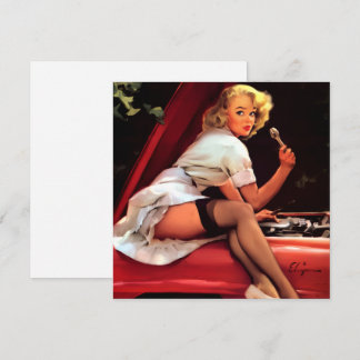 Vintage Gil Elvgren Retro Car Mechanic Pin Up Girl Invitation