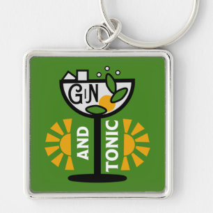 Vintage Gin And Tonic Art Key Ring