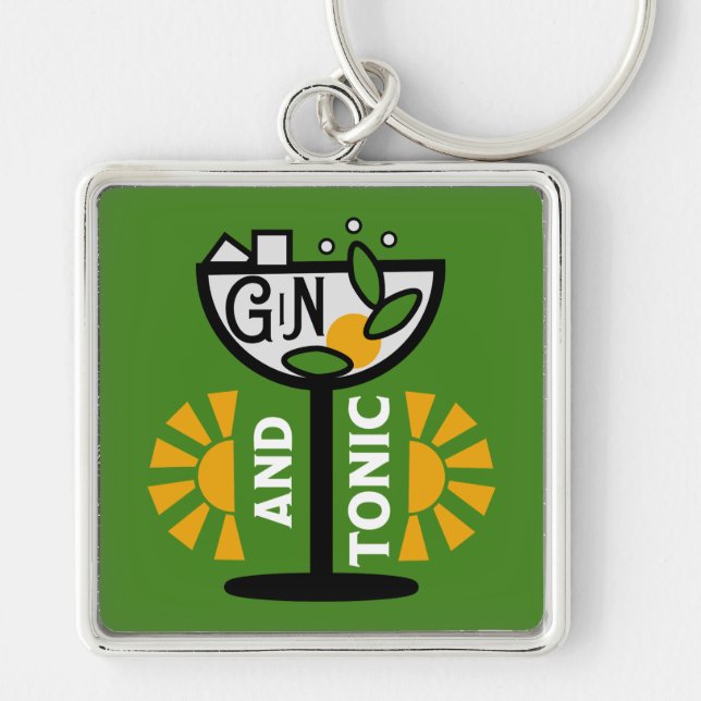 Vintage Gin And Tonic Art Key Ring (Front)