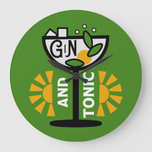 Vintage Gin And Tonic Art Large Clock