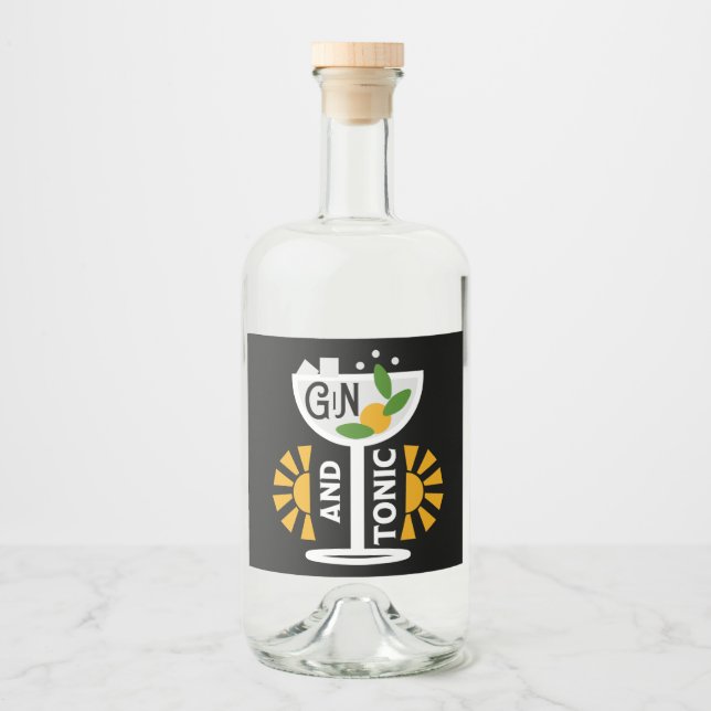 Vintage Gin And Tonic Art Liquor Bottle Label (Front)