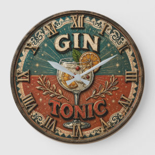 Vintage Gin & Tonic Cocktail Large Clock