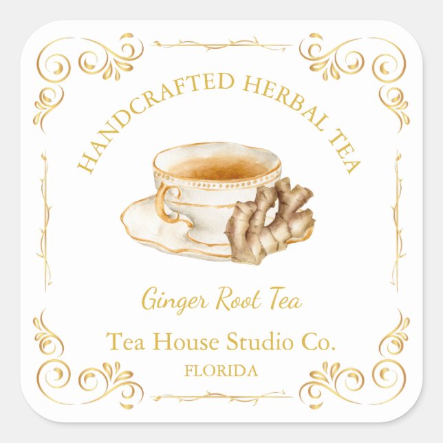 Vintage Ginger Root Tea Square Label (Front)