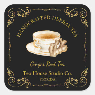 Vintage Ginger Root Tea Square Label